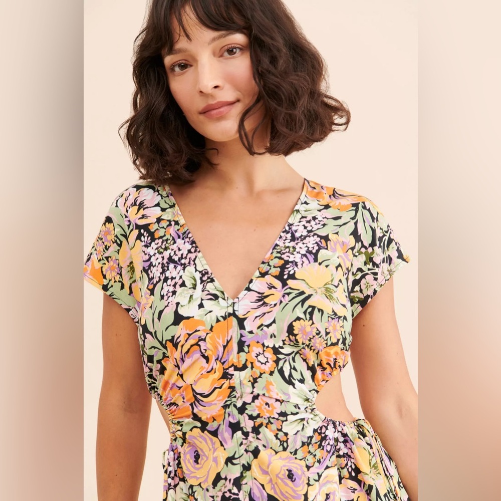 Astr Floral Cutout Midi Dress - Black, Yellow, Pink, Green - Picture 8 of 9